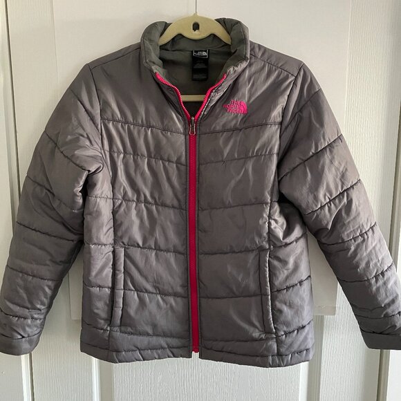 The North Face Puffer Jacket Gray/Pink Girls Size Large 14/16. - Picture 1 of 13